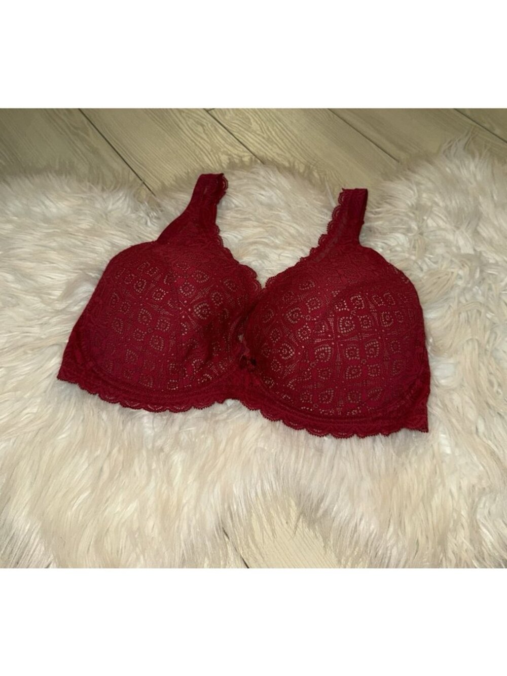 Intimissimi Lace Plunge Bra Lined Underwire Medallion Print Womens 38DD Red